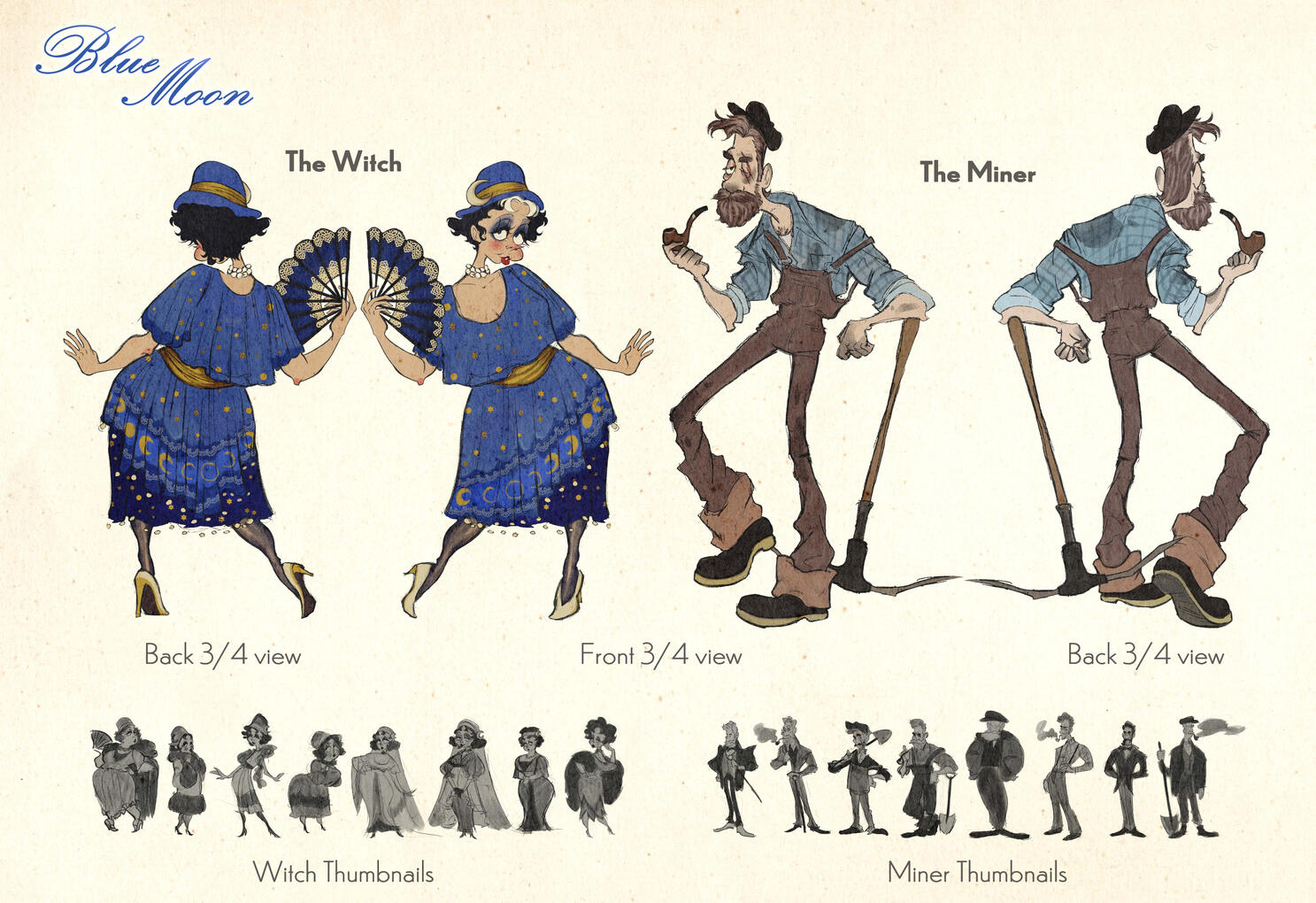Blue Moon - Witch and Miner Character Designs