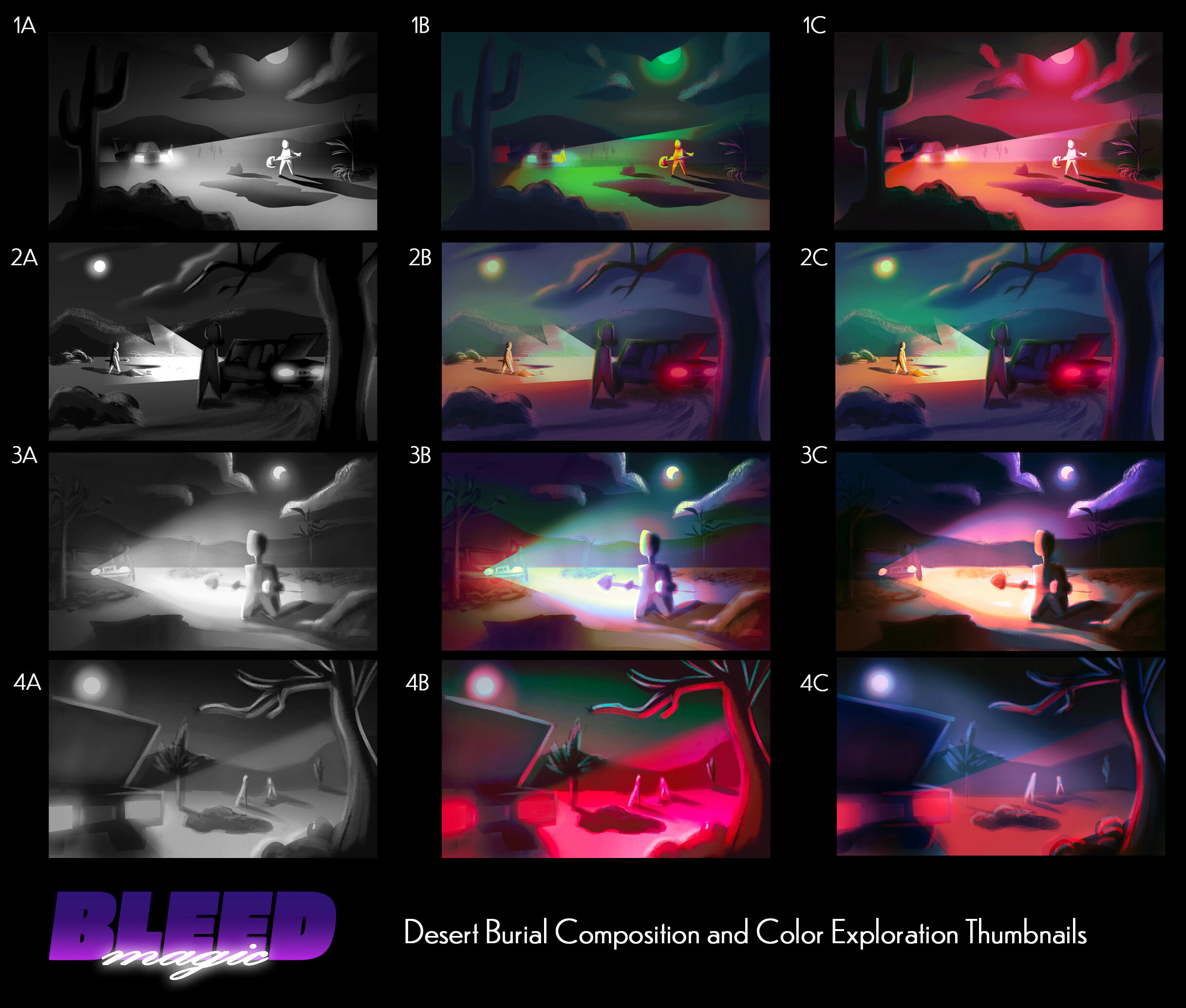 Bleed Magic - Desert Burial Composition and Color Exploration Thumbnails