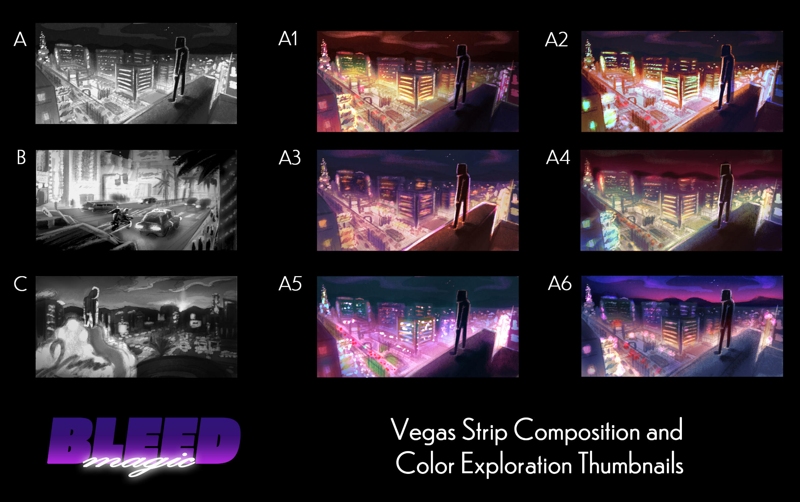 Bleed Magic - Vegas Strip Composition and Color Exploration Thumbnails